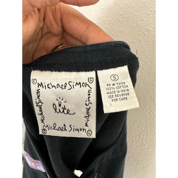 Michael Simon Lite Vintage Palm Tree Car Embroidered Black Cotton Top Size Small - Picture 5 of 5
